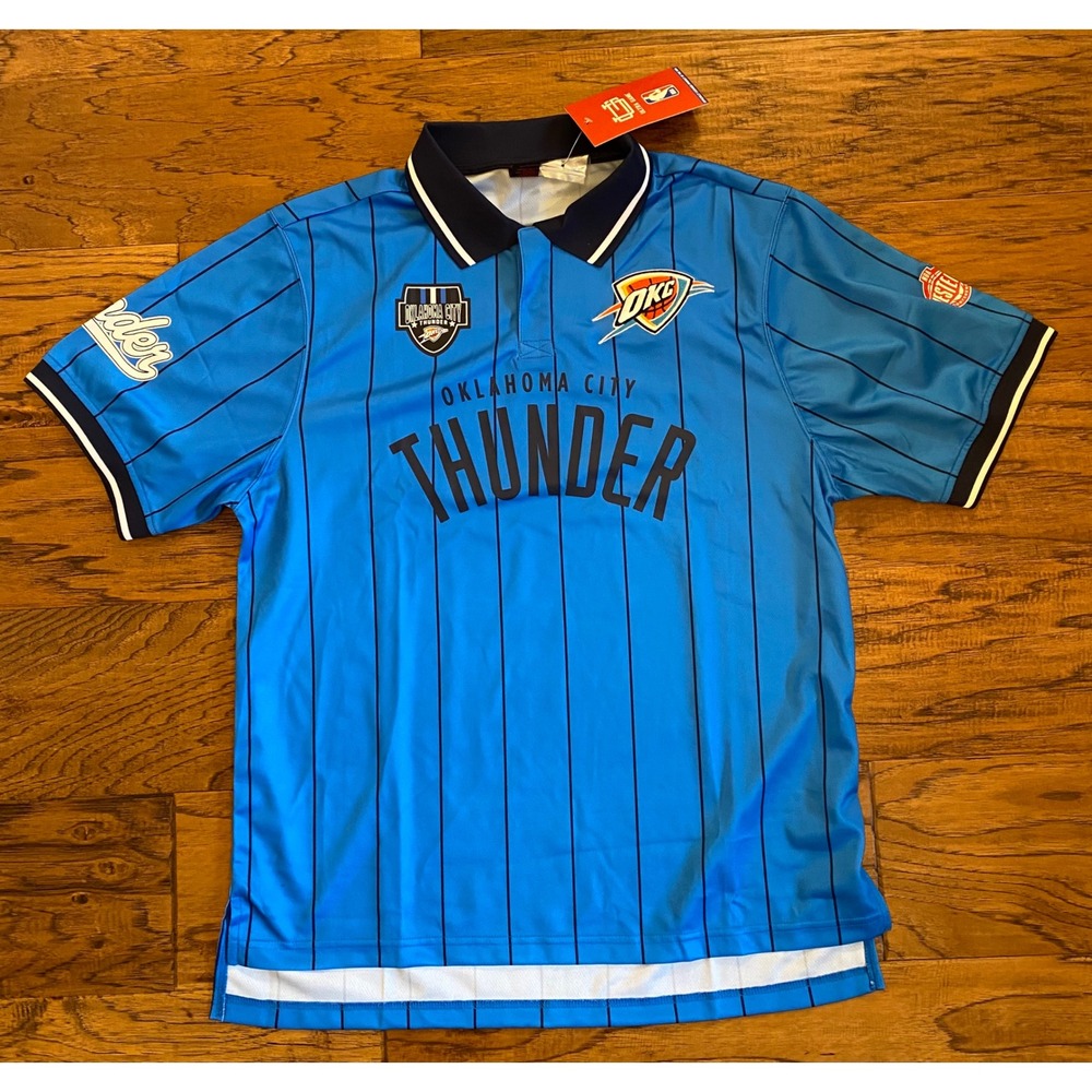Ultra Game NBA Oklahoma City Thunder Mens Blue Pinstripe Polo Shirt Large NWT